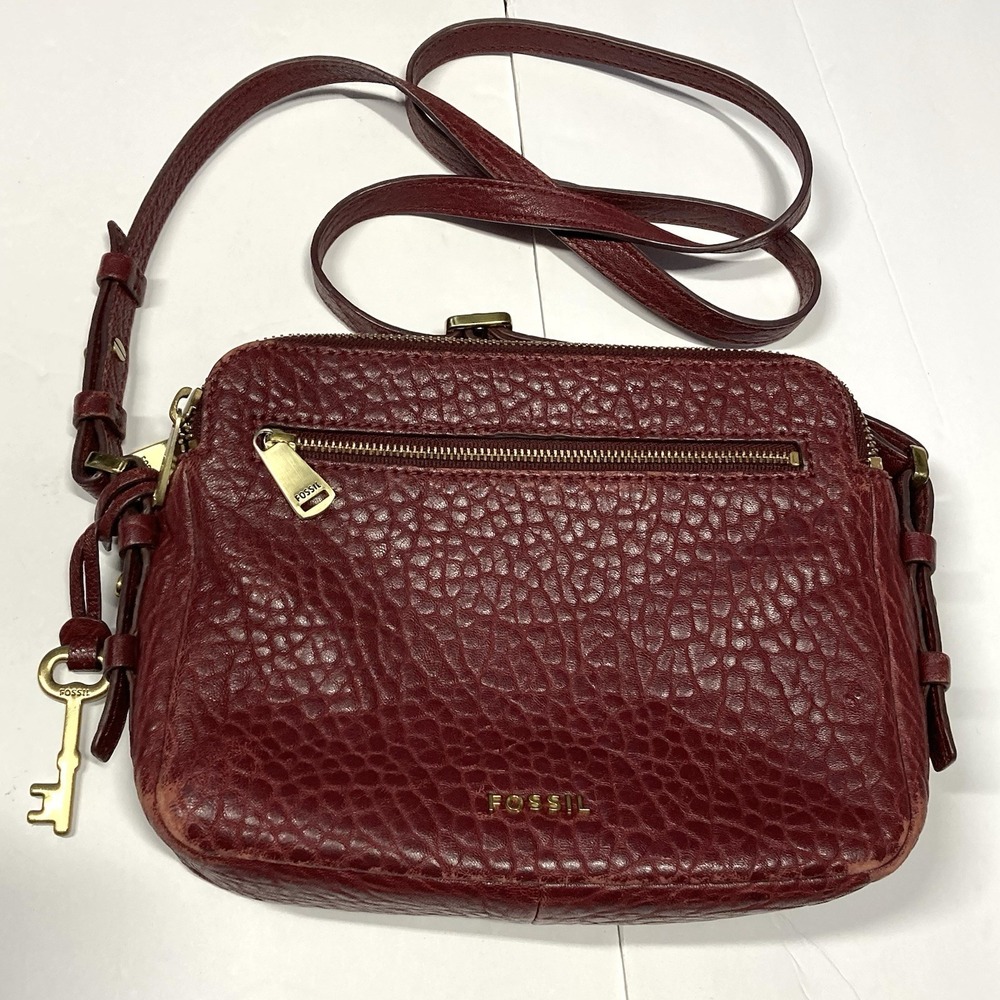 Fossil Piper Toaster Burgundy Maroon Red Crossbody Shoulder Pebbled Leather  Bag